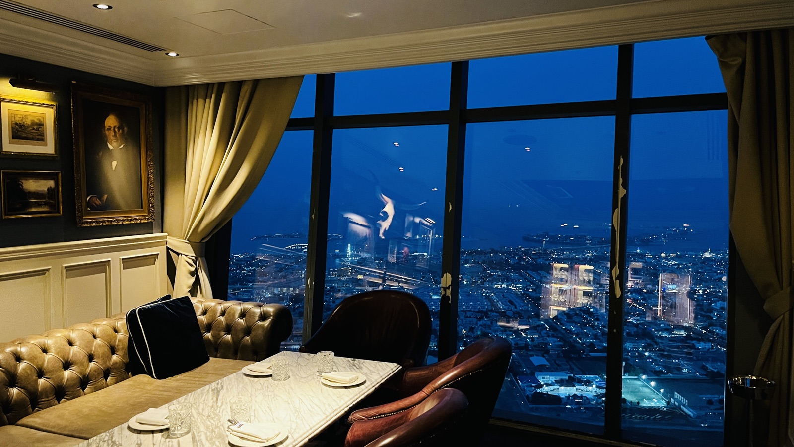 Dubai skyline view from a 70th-floor restaurant at JW Marriott Marquis Dubai