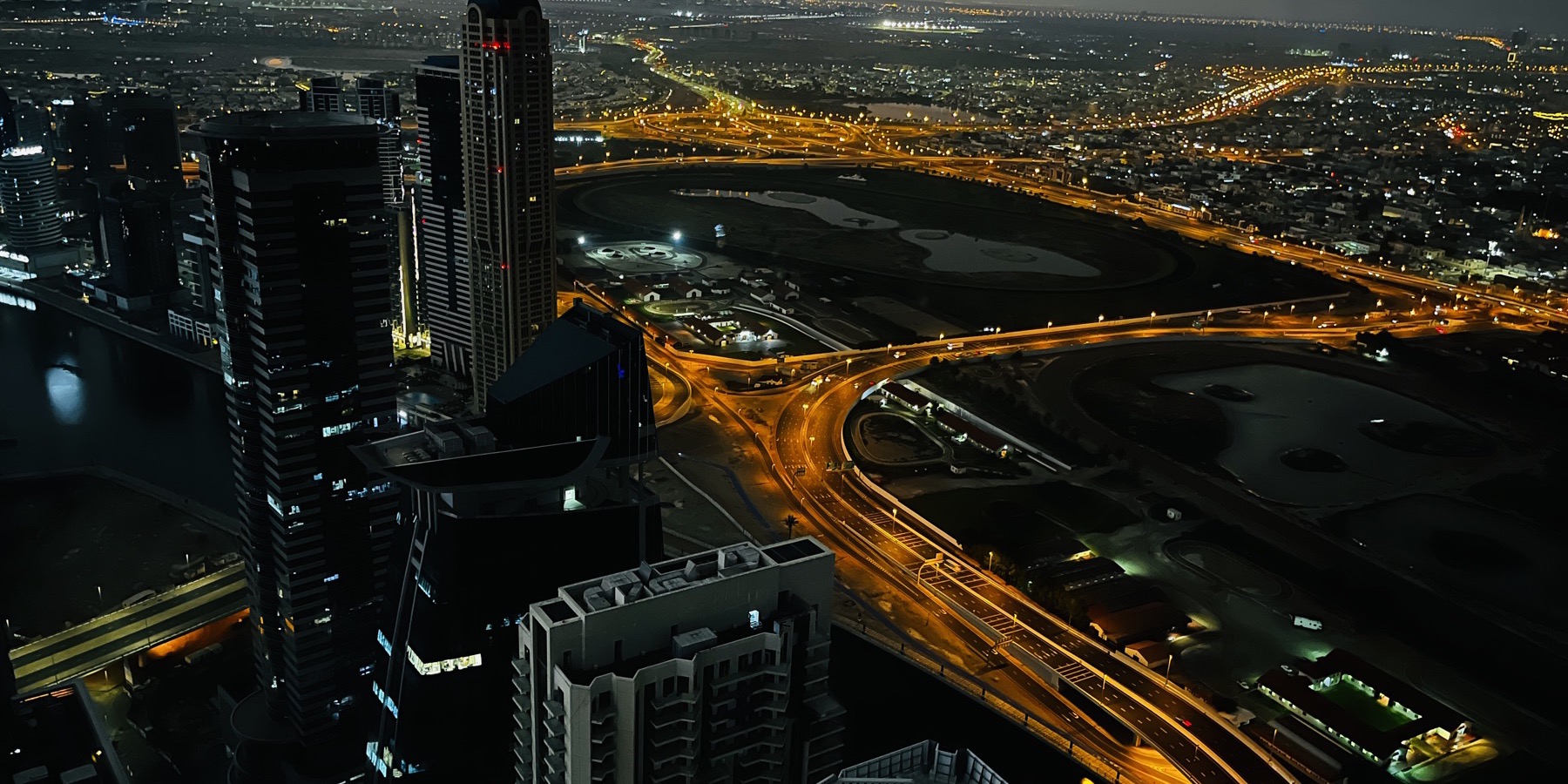 Dubai skyline at night from the 60th-floor guest room at JW Marriott Marquis Dubai